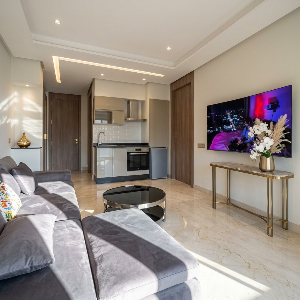 Salon lumineux et finitions haut de gamme à Casablanca